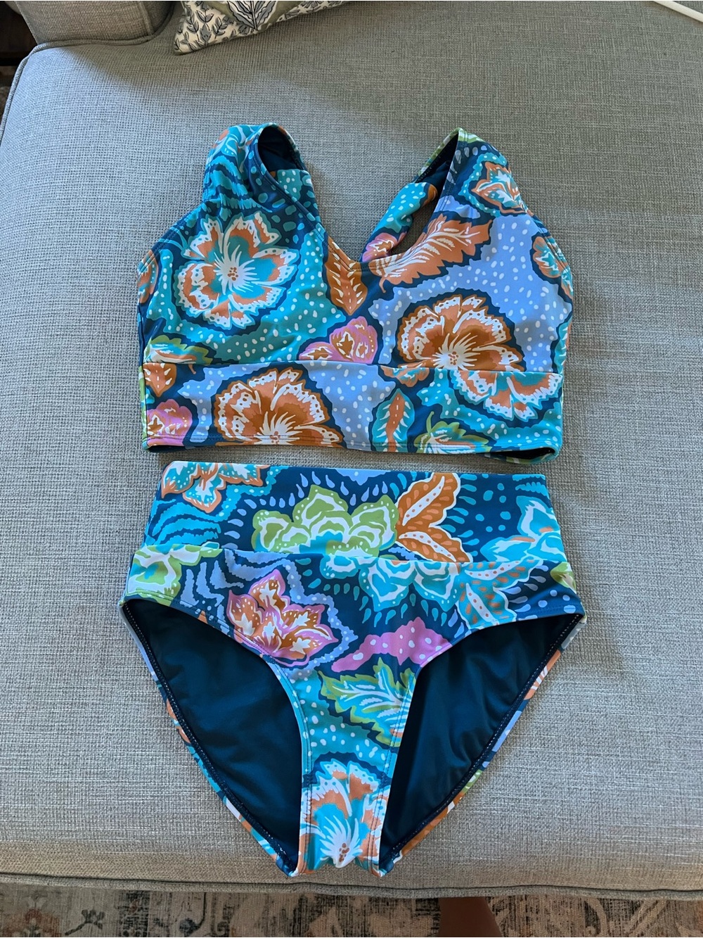Women’s Floral High-Waist Tankini Swimsuit - Blue Multi
